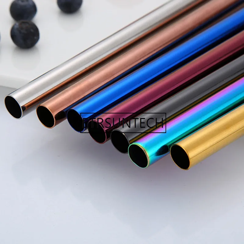 1000Pcs 215mmx12mm High Quality Colorful Straw 304 Stainless Steel Straws Reusable Bent Metal Drinking Straw with Cleaner Brush