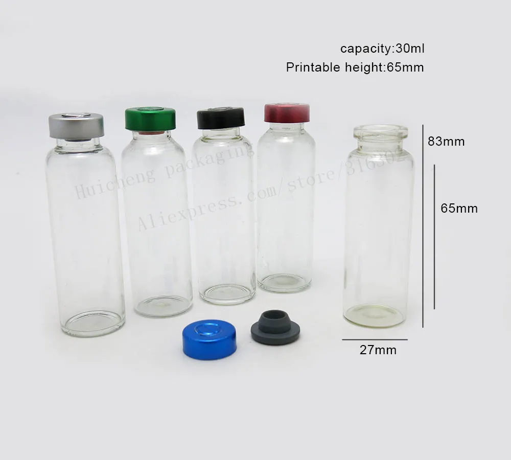 

30 x 30ML Clear Injection Glass Vial with Aluminum Flip Cap 1oz Glass Empty Skin Care Medicine Glass Containers