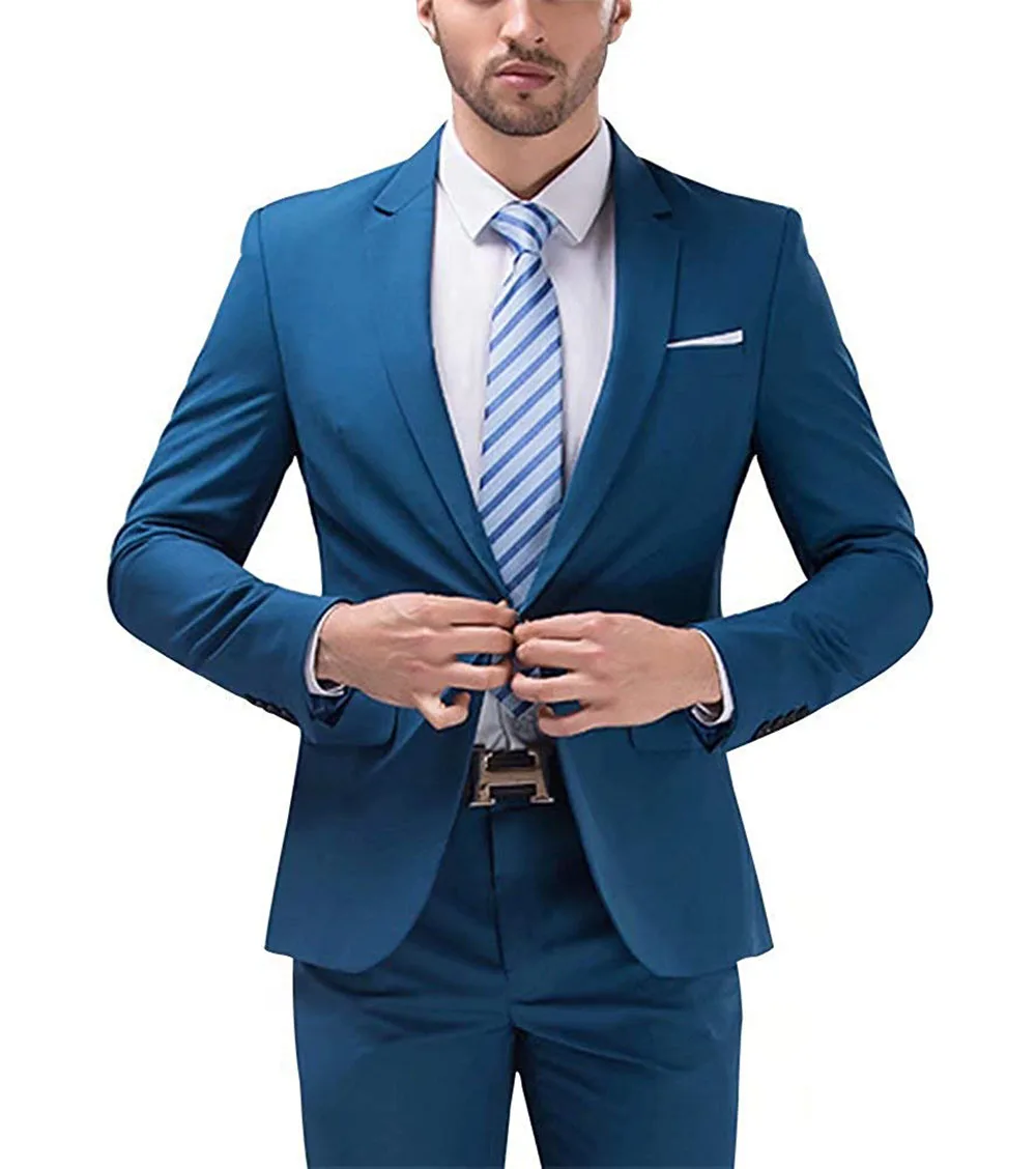 Men's 2 Pieces Slim Fit Formal Business Mens Suit One Button Tuxedos Notch Lapel Jacket Suits For Wedding(Blazer+Pants)