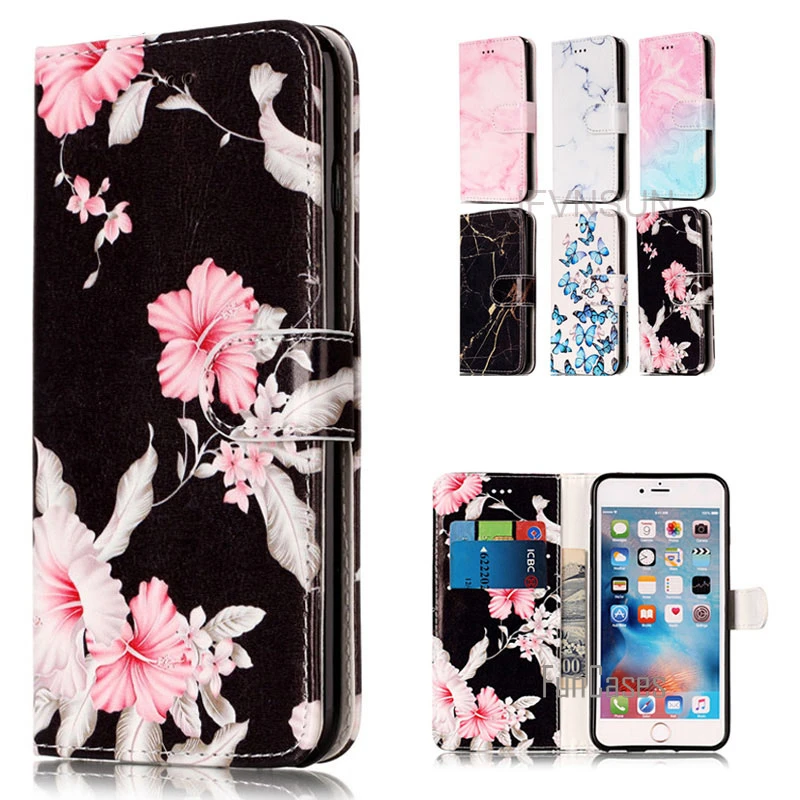 Case For iPhone 7 6 6s plus SE 5S 5C NEW Marble Flower Pattern Wallet Magnetic Stand Phone Leather Flip Cover For iPhone