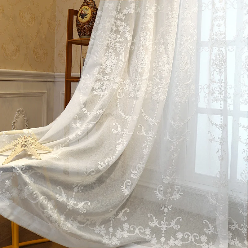 Customized Embroidered White Voile Tulle Sheer Curtains Encryption Curtains Bedroom Window Curtain Living Room Rideaux Voilage