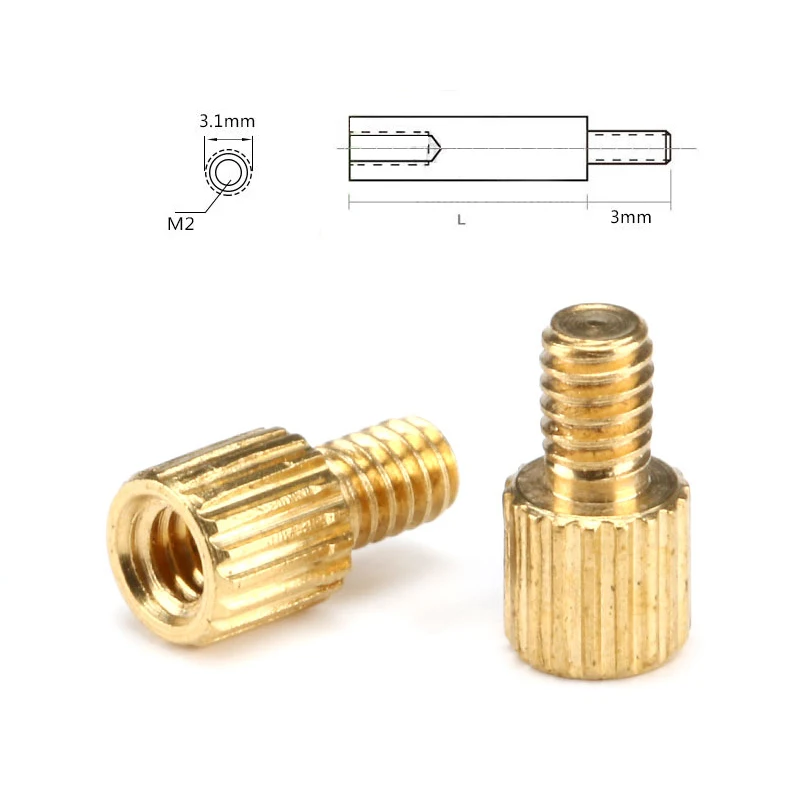 50pcs M2 Brass Round knurl Male Female Standoff Stud Board Threaded Pillar PCB Motherboard Spacer Hollow Bolt Screw NutM2*L+3mm