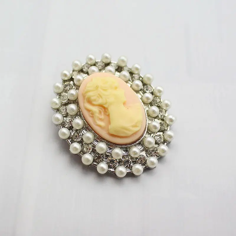 Mode Vintage Stil Harz Rosa Cameo Zwei Reihen Simulierte Perlen Broschen Für Frauen Mädchen Hijab Pins Schmuck Artikel KEINE.: BH7097-B