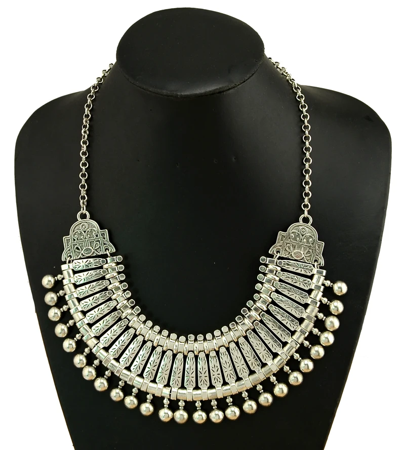 New Vintage Style Retro Golden Carving Round Charm Ball Coin Zamak Choker Collar Turkish India Tribal Statement Necklace