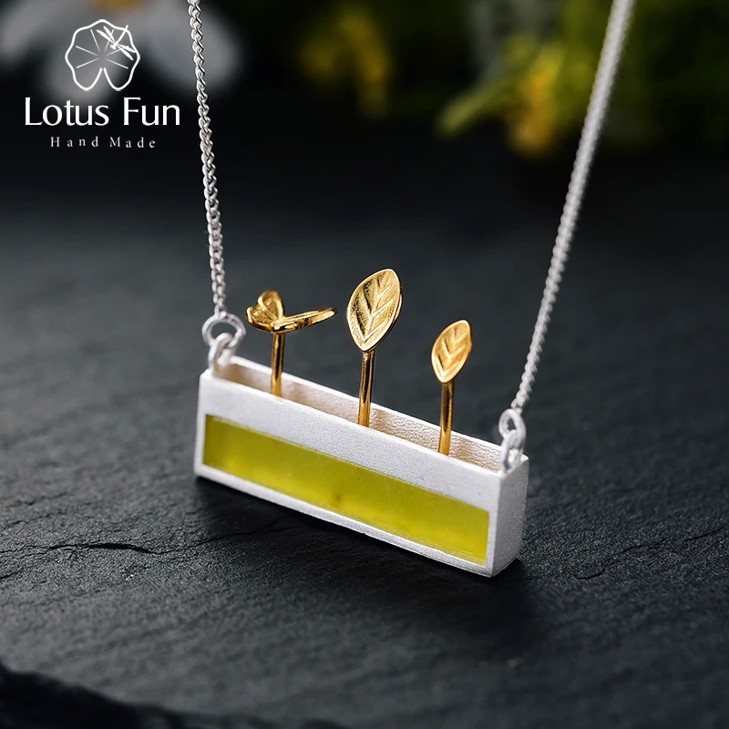 

Lotus Fun Real 925 Sterling Silver Natural Stone Handmade Designer Fine Jewelry Minimalism Necklace with Pendant for Women