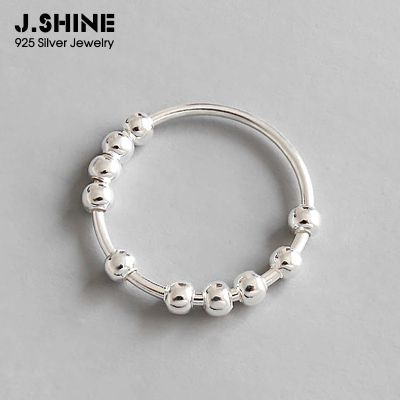 F.I.N.S S990 Sterling Silver Beads Rings For Women New Silver 990 Ladies Rings with Moving Ball Simple Korean Fashion Jewelry