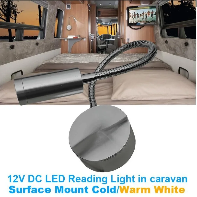 

12V DC LED Reading Light Flexible Stalk Interior Lighting Caravan Camper Trailer/RV/Boat/Yacht Bedside Wall Lamp Cold Warm White