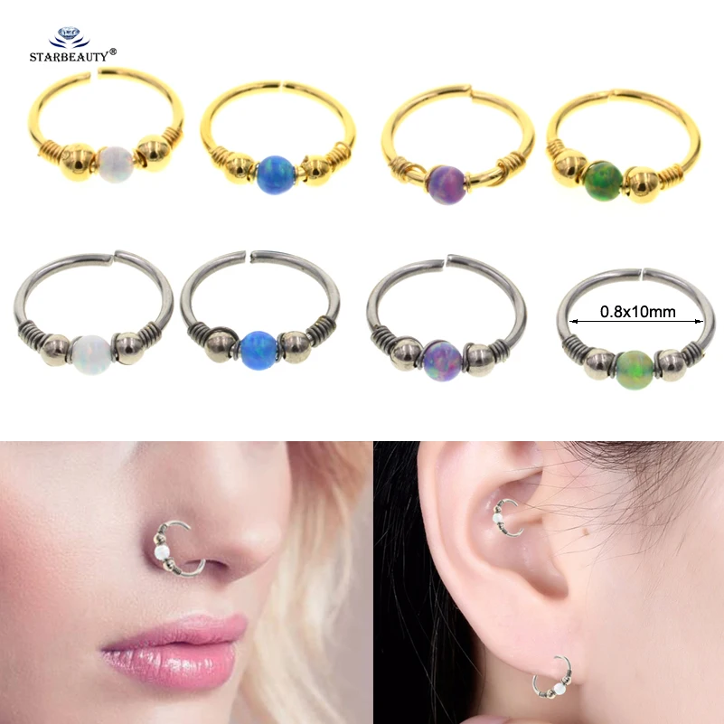 Starose 1pc OPAL Helix Piercing Tragus Piercing Septum Fake Nose Ring Nostril Piercing Daith Pircing Hoop Cartilage Earrings