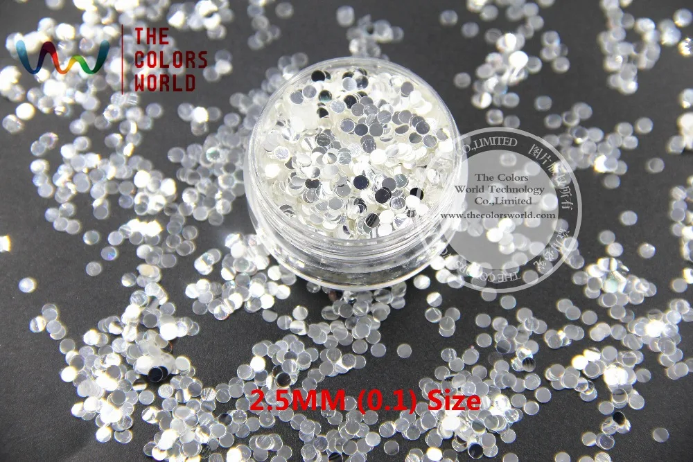 TCY001   Shinning white with silver colors Round Dot Shape 2.5MM Size glitter dust for nail Art or other DIY decoration