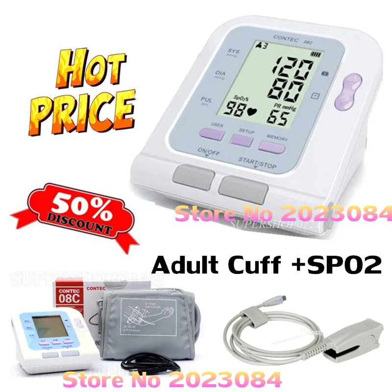 Digital Blood Pressure Monitor USB Software (Download Online ) Sphygmmanometer CONTEC08C Adult cuff+Spo2 Probe(Optional)