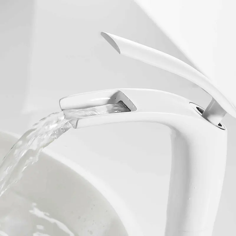 Bathroom Basin Faucet White and Black  Solid Brass Specail Sink Mixer Tap Hot & Cold Waterfall Basin Faucet