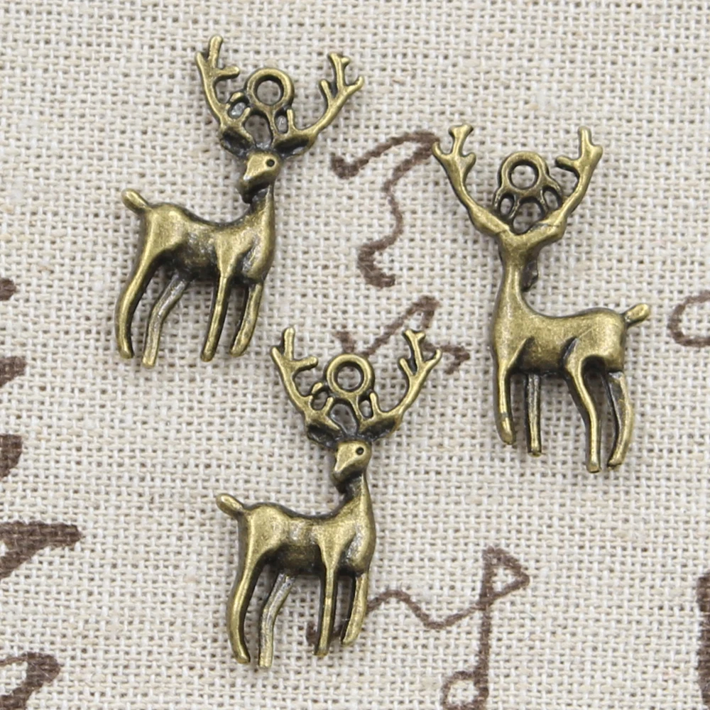 10pcs Charms Christmas Deer Sika 27x18mm Antique Bronze Silver Color Plated Pendants Making DIY Handmade Tibetan Finding Jewelry