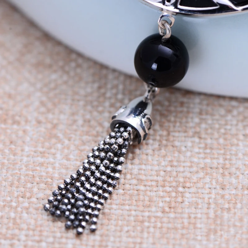 MAYONES Real 925 Sterling Silver Tassel Pendant Love knot Black Onyx Natural Stone Pendant Women Jewelry Bijuterias