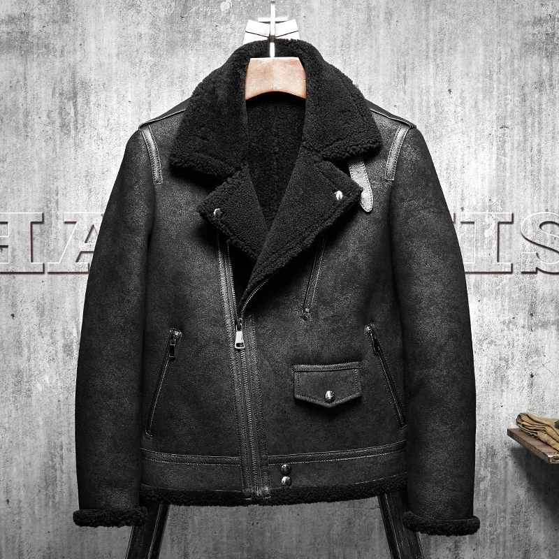 Men's Shearling Coat Men's Fur Coat  Bomber B3 Flight Jacket