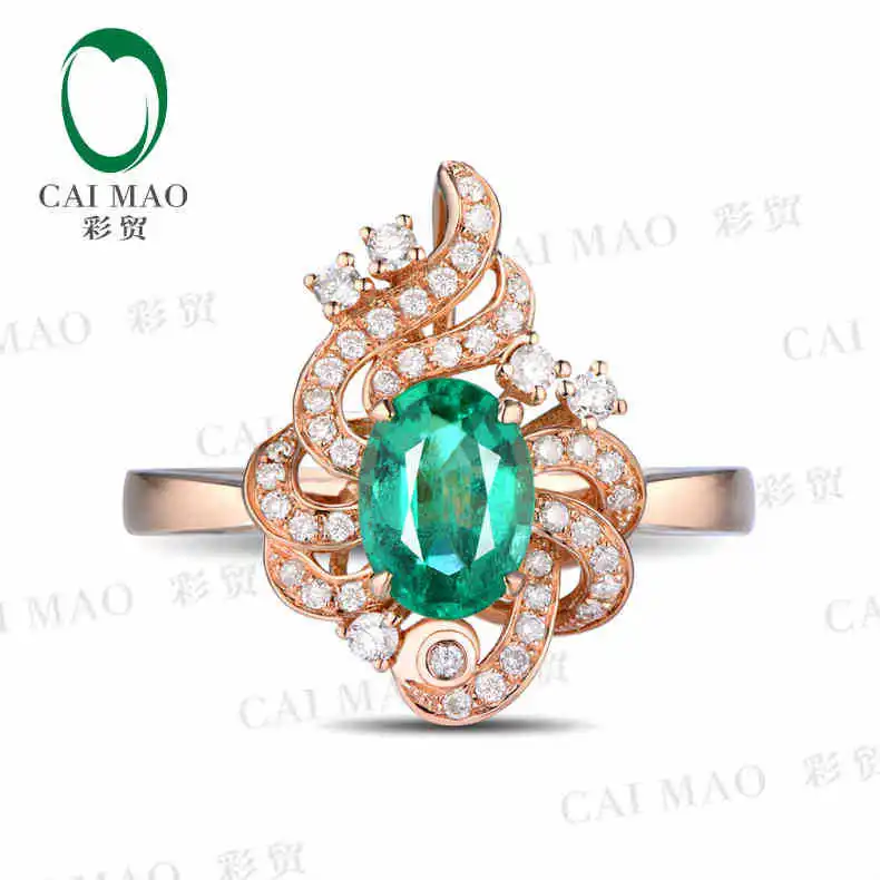 CaiMao 0.8 ct Natural Emerald 18KT/750  Rose Gold  0.23 ct Full Cut Diamond Engagement Ring Jewelry Gemstone