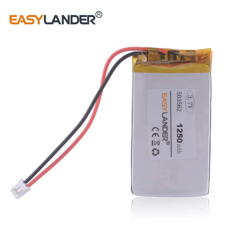 3.7V 1250mAh 503562 JST2.0 2P Rechargeable Lithium Li-ion Li Polymer Battery For MP3  mouse GPS PSP speaker