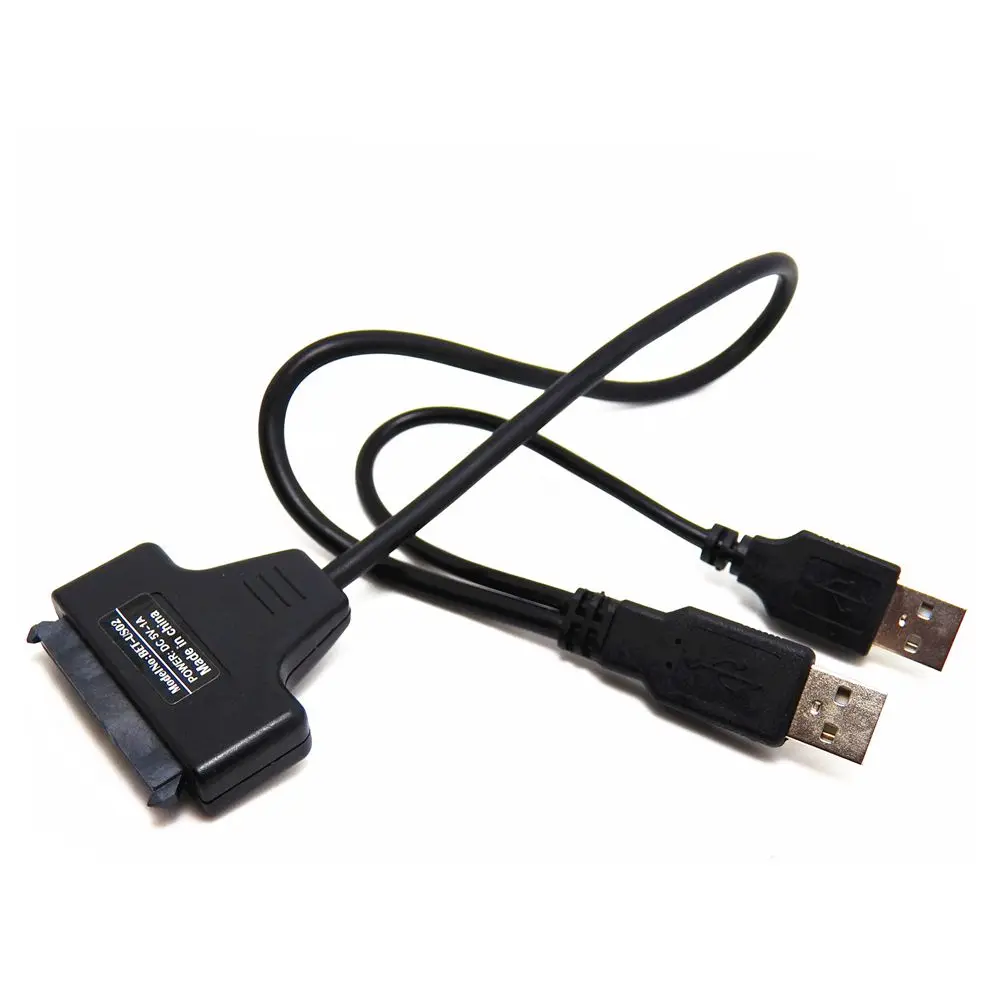 VENDA caliente de Luz Negra con Adaptador USB 2,0 para SATA 7 + 15 Pin 22 a 2,5 HDD, unidade De Disco rígido con Cabo de Ene