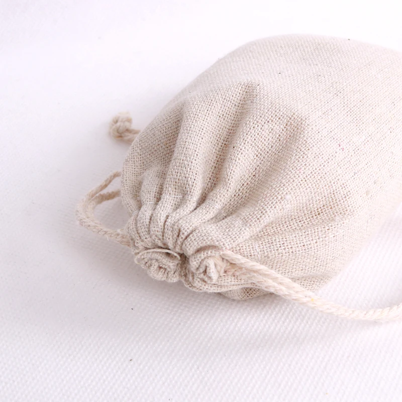 100Pcs/lot Natural Color Cotton Bags Small Party Favors Linen Drawstring Gift Bag Muslin Pouch Sachet Jewelry Packaging Bags