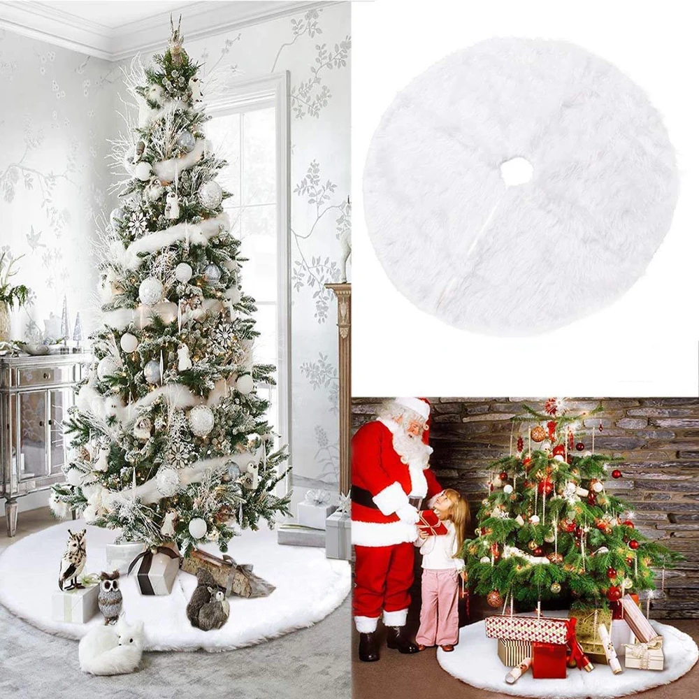 

Christmas Tree Skirt Plush Faux Fur Carpet White Large 78 cm 90 cm 122 cm 152 cm Snow Plush XMAS Christmas Tree Skirt Base Decor