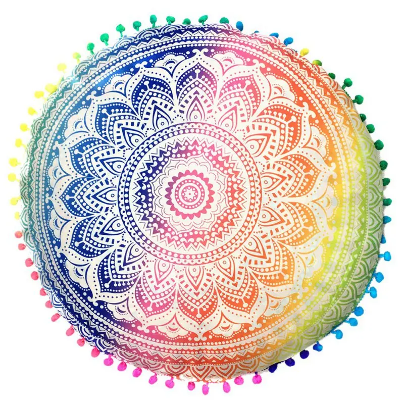 Round Mandala Cushion Cover Floor Pillow Case Cover Indian Bohemian Cushion Cover Poufs Decorative Boho Style Pillowcase