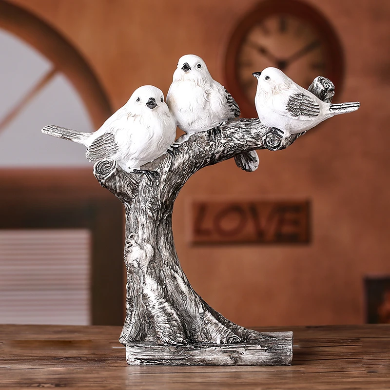 Resin Family Bird Statue Countryside Birdie Parents Sculpture Household Mother Ornament Father Decor Kids Present Art and Craft