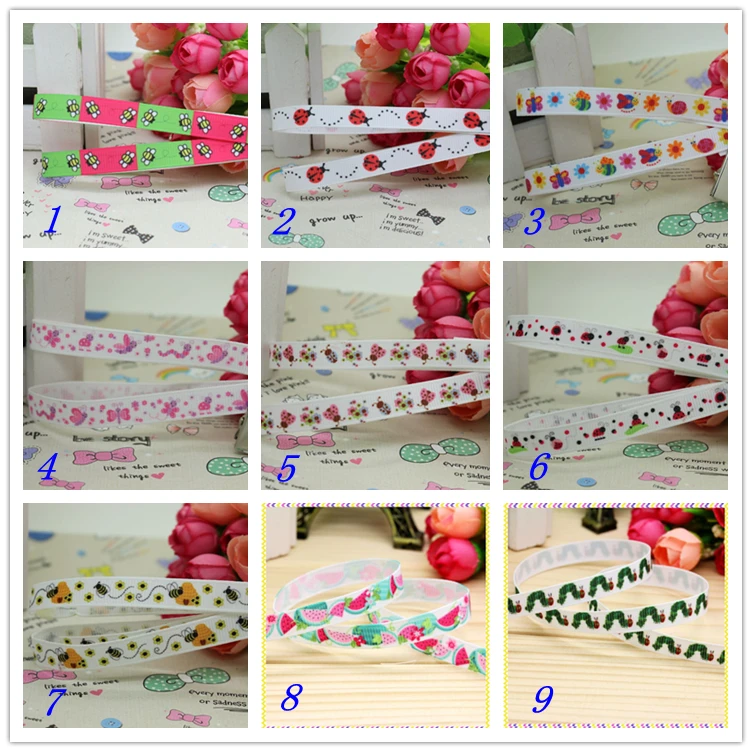 3/8\'\' Ladybug watermelon printed grosgrain ribbon hair bow headwear party decoration wholesale OEM 9mm D153
