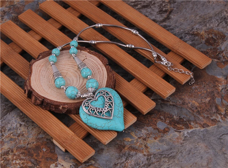 Aihua Maxi Big Statement Natursteinperlen Herzen Halsketten & Anhänger für Frauen Böhmischer Schmuck Geschenke – Detail 3