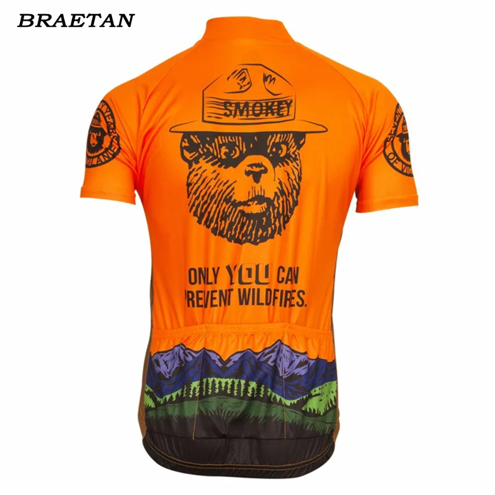 Cycling jersey men short sleeve bicycle clothing america bear smokey orange can customed cycling top summer cool braetan