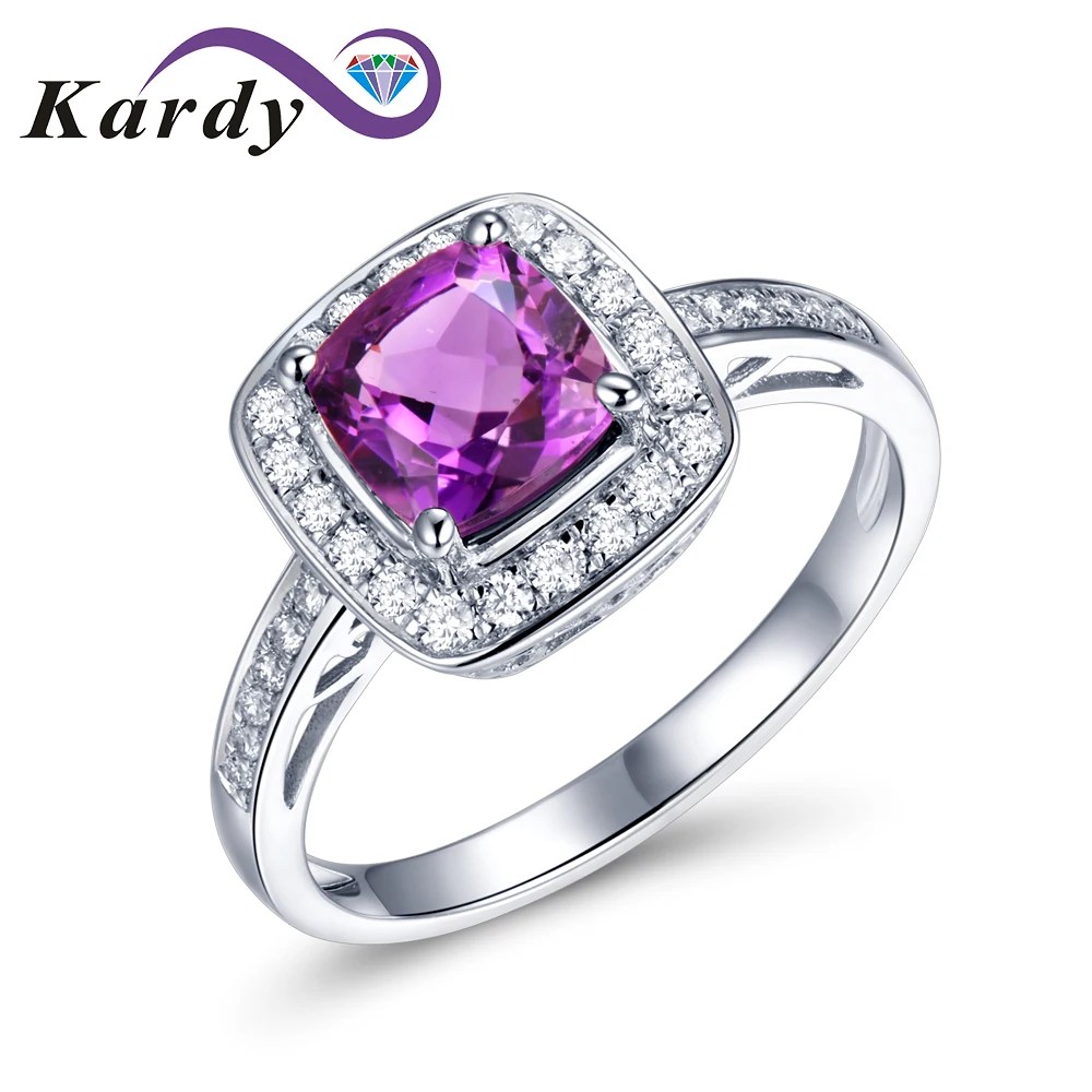 

Vintage Antique Natural Amethyst Gemstone Wedding Engagement Diamond for Fashion Women Band Ring 14K Solid White Gold