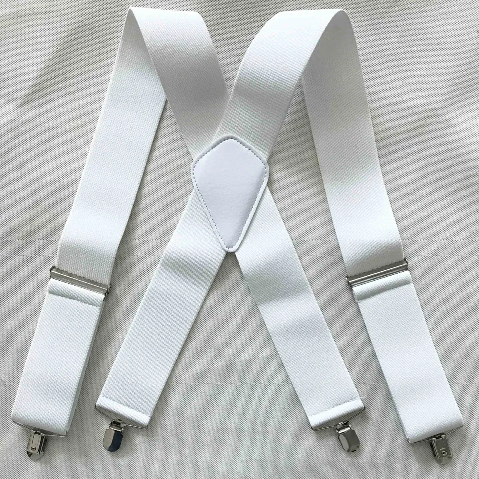 High Quality Pure Color 5cm Wide  X-Shape Braces Men\'s Suspenders Men Braces 4 Clip Elastic Male Suspenders