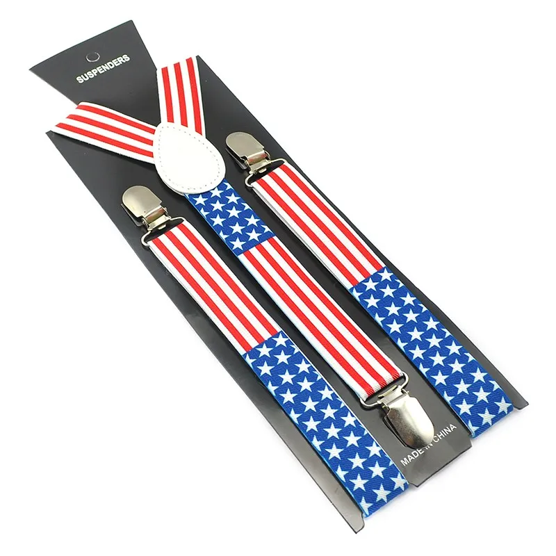 Nova marca americal eua bandeira de alta qualidade 2.5cm de largura masculino feminino suspender clip-on cintas elásticas suspensórios y-back