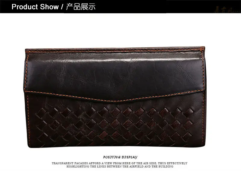 Vintage Men Genuine Leather Wallet Famale Money Clip Men Purse Leather Men Wallets Knitted Long style Clutch Bag Male Money Bags