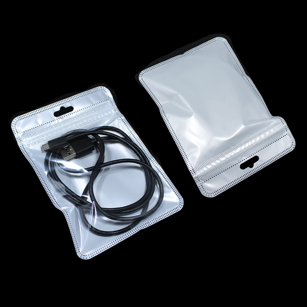 

2000pcs White Plastic Zipper Bags Packaging Zip Lock Resealable with Hang Hole Clear Front Charger Electronic Accessory 18 Sizes