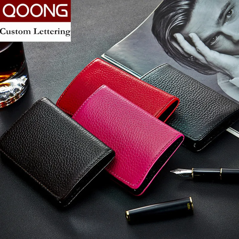 

QOONG Genuine Leather Unisex Card Holder Wallets High Quality Female Credit Card Holders Women ID Card Case Purse KH1-013