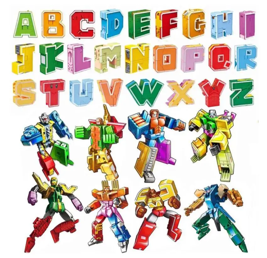 26 English Letter Transformation Alphabet Robot Animal Creative Educational Action Figures Number Robot Building Block Model toy