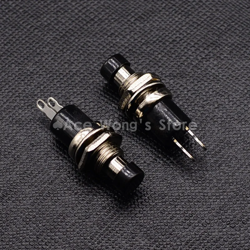 5PCS 7mm Thread Black 2 Pins Momentary Push Button Switch PBS-110