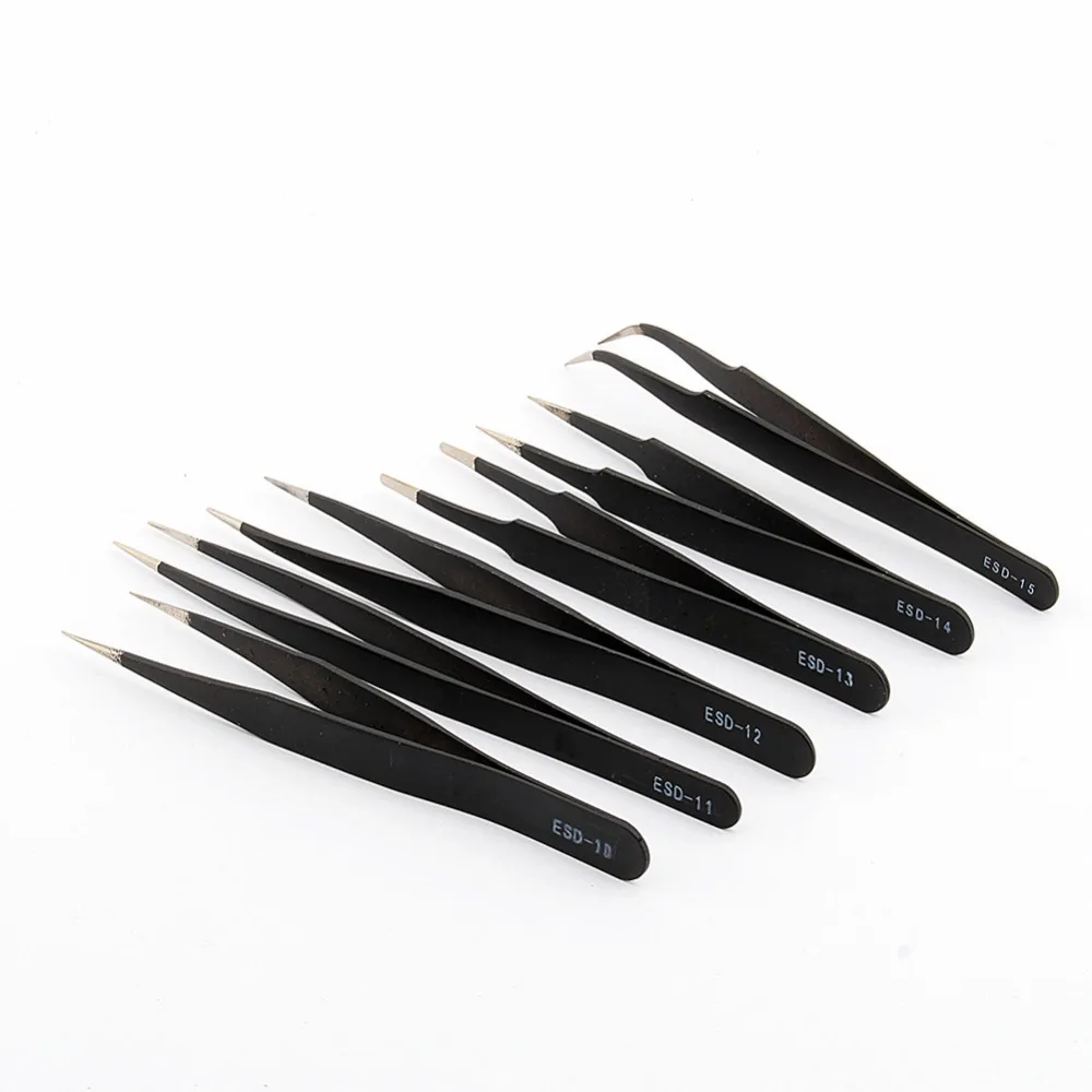 6pcs/set Safe Anti-static Tweezers Diy Tweezers ESD Electrician Tools Set Maint Repair Hand Tool