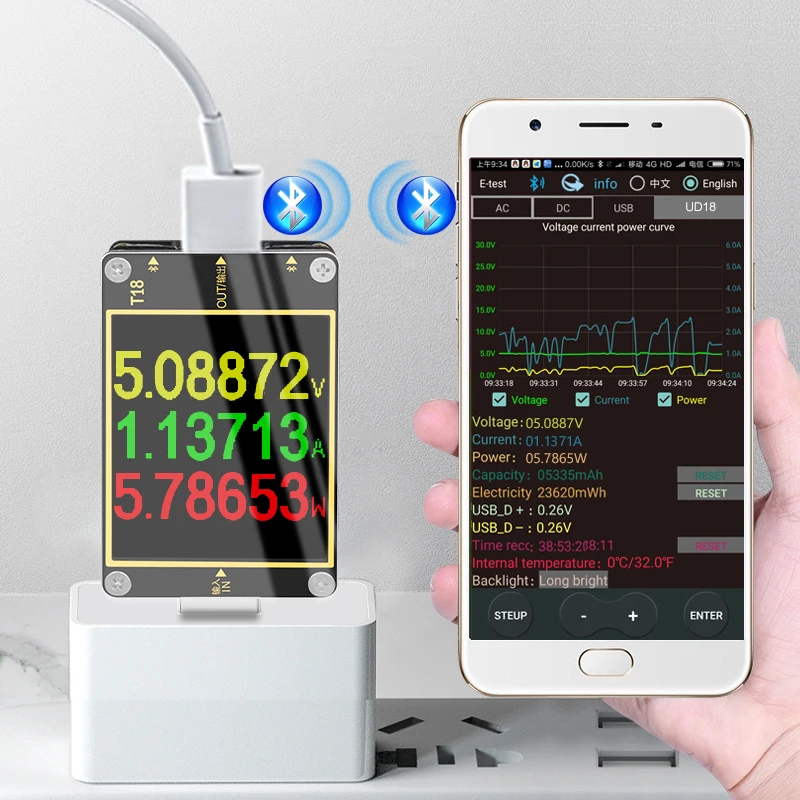 Voltímetro Digital e Amperímetro Detector de Tensão do Banco de Potência Testador Usb Temporizado Medidor de Corte de Energia Usb 3.0 1.8