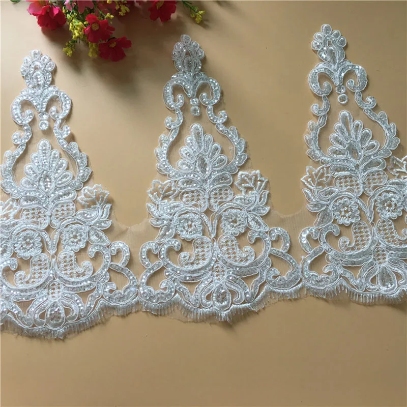 54Yards Luxury Sequin Embroidery Bridal Lace Trim Fabric Wedding Dress Lace Applique For Bouquets Decorations