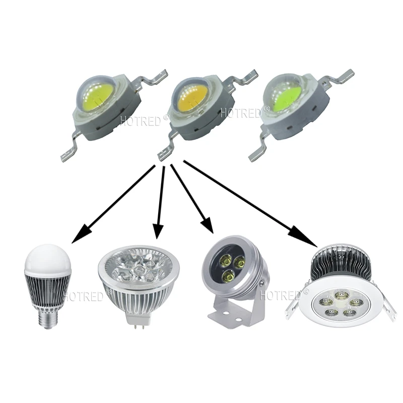 Lámpara LED de alta potencia, 100 piezas, 1W, 5W, 3W, 3 vatios, diodos emisores de luz blanca, foco de luz descendente, bombilla roja 620nm, 660nm