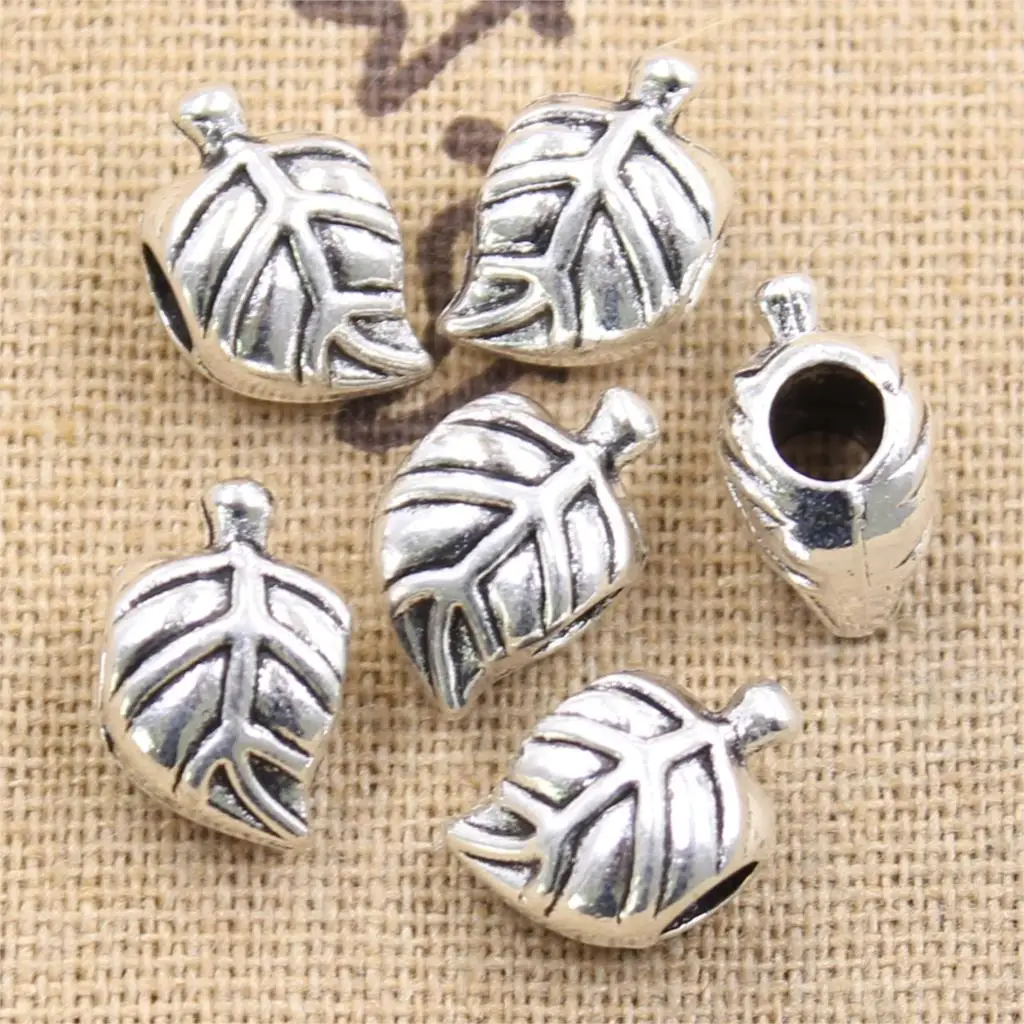 10pcs 14x8x9mm Tree Leaf 4.5mm Big Hole Antique Silver Color Beads Charms Fits Diy Charms Bracelet Jewelry Beads DIY Making fit