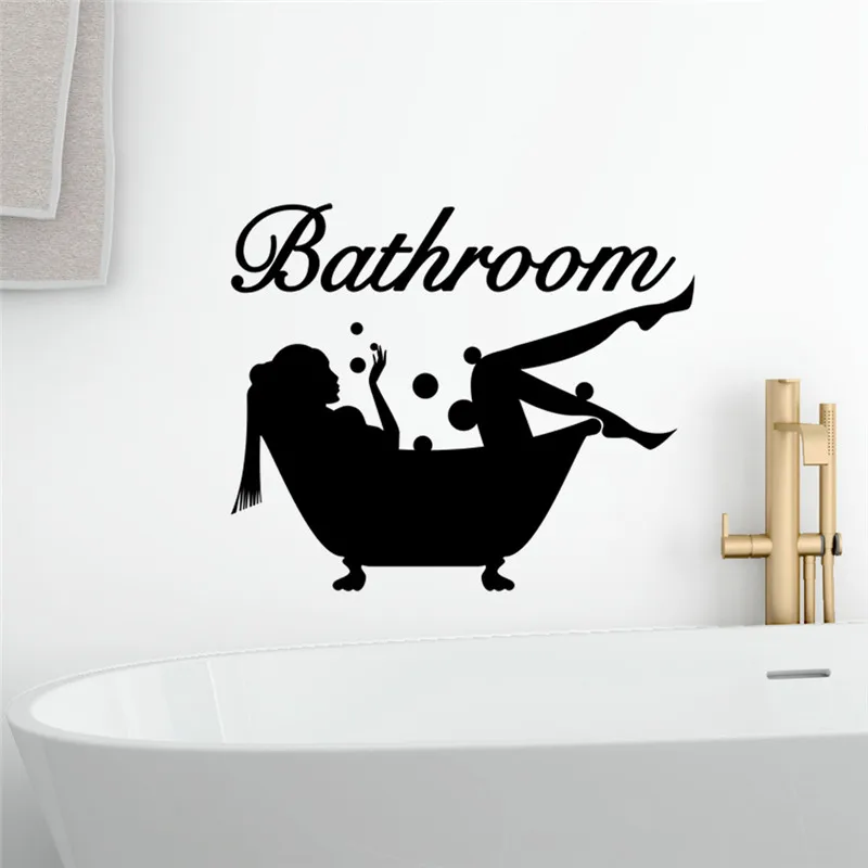 Woman Bathing Pattern Vinyl Stickers For Bathroom Shower Roon Door Decoration Creative Wall Mural Art Diy Home Decals