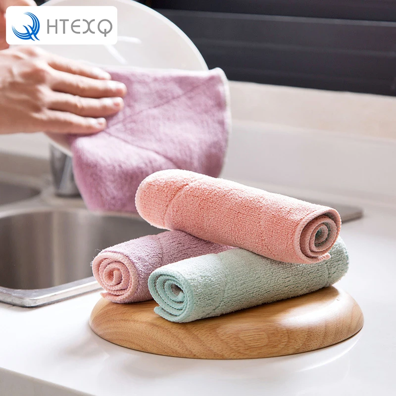 HTEXQ Kitchen Cleaning 1PC Wash Cloth Dishcloth Magic Hand Towel Fiber Dishrag Duster Anti-grease Wiping Rags Washing Towel