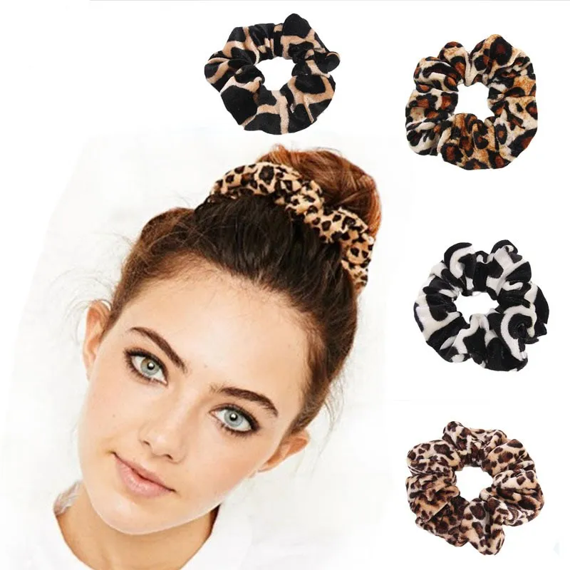 Free shipping Fashion women velvet winter leopard print hair bands hair scrunchies girl's hair tie accessories ponytail holde