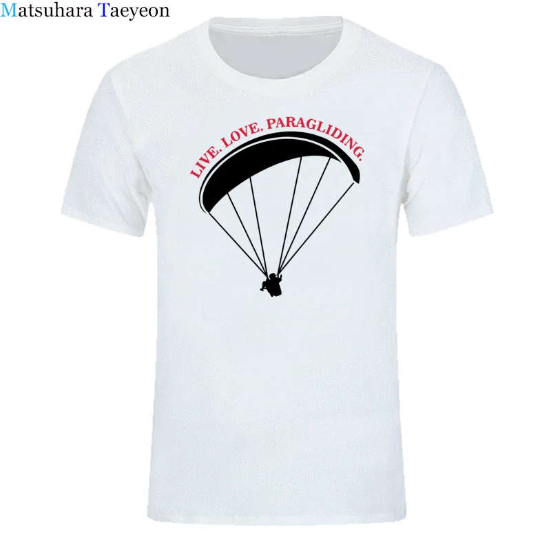 Summer Fashion Men Shirt quality cotton men t-shirt live love paragliding Short sleeve man t shirt tops Casual clothing