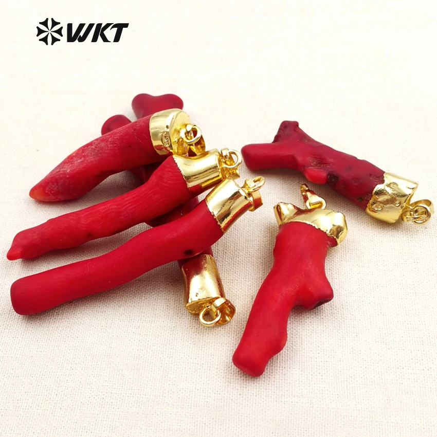 WT-P245 WKT Wholesale natural red coral tree pendants Attractive coral tree with gold color