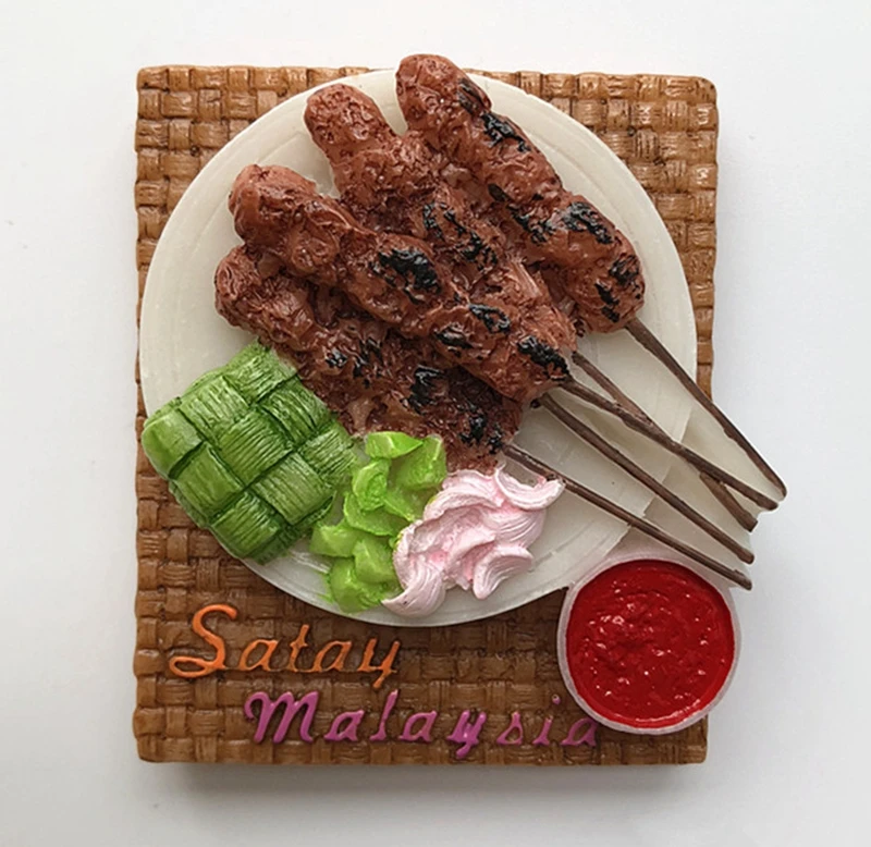 New Handmade Painted Malaysia Food Satay Kebab 3D Fridge Magnets Tourism Souvenirs Refrigerator Magnetic Stickers Gift