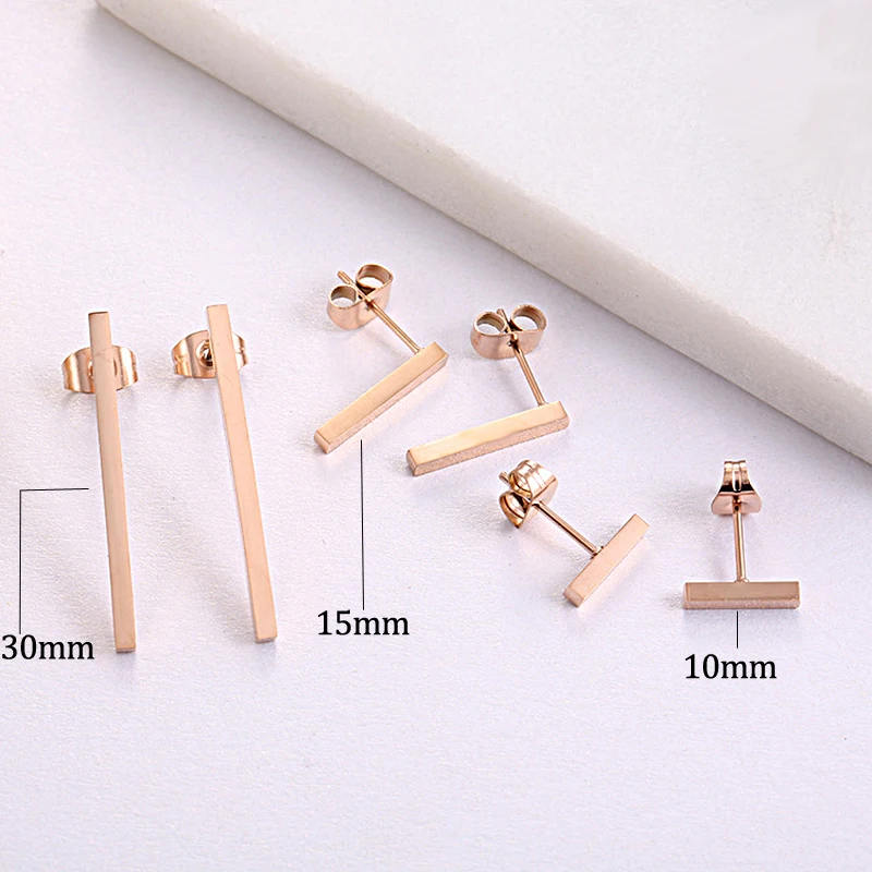ZMZY New Simple Bar Earrings for Women Rose Gold Color Stainless Steel Geometric Square Stud Earring Jewelry Wholesale Gifts