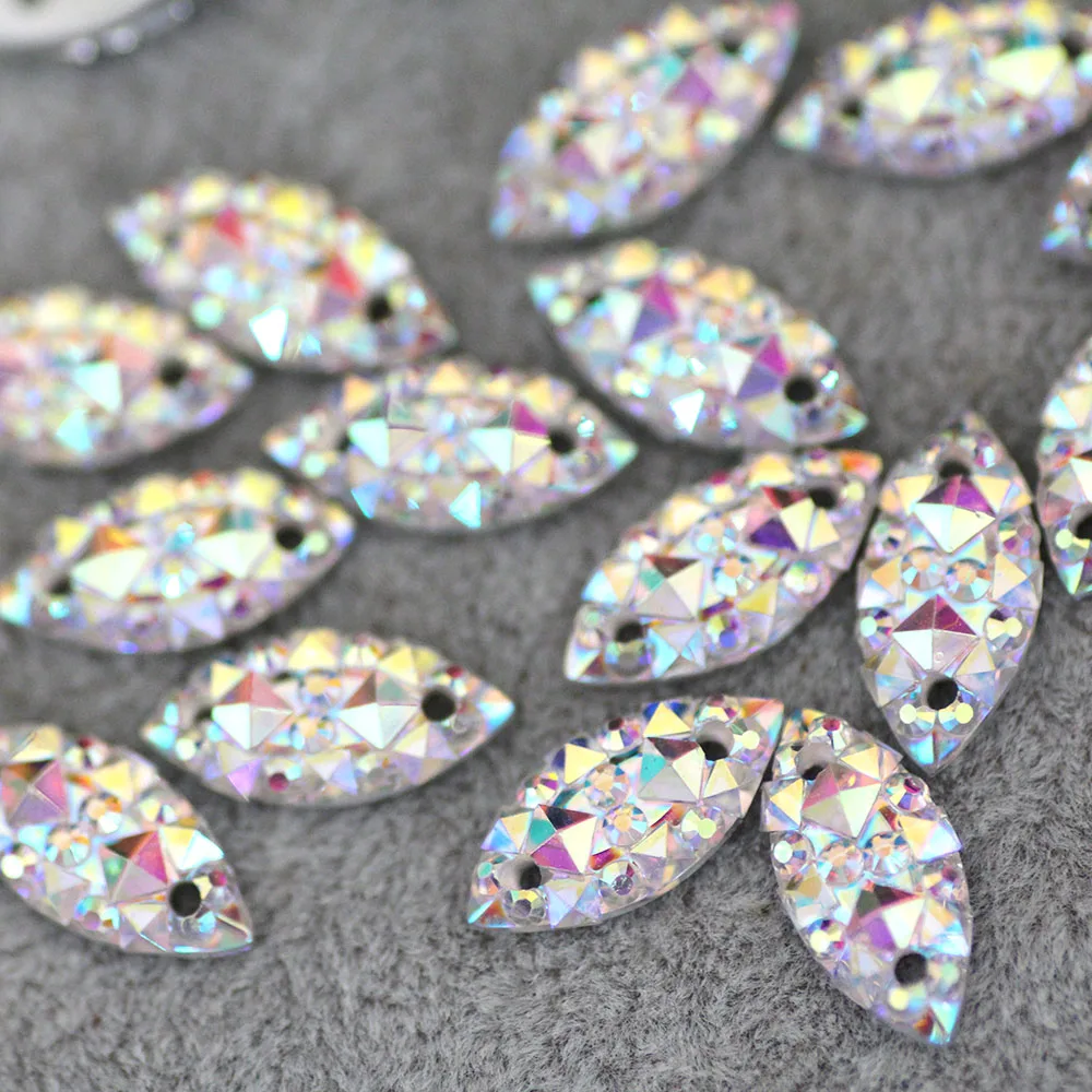 

7*15mm 100pcs Marquise Shine Crystal AB Color Silver Base Sew On Rhinestone Sew On Stones Spacer buttons for DIY Garment Jewelry