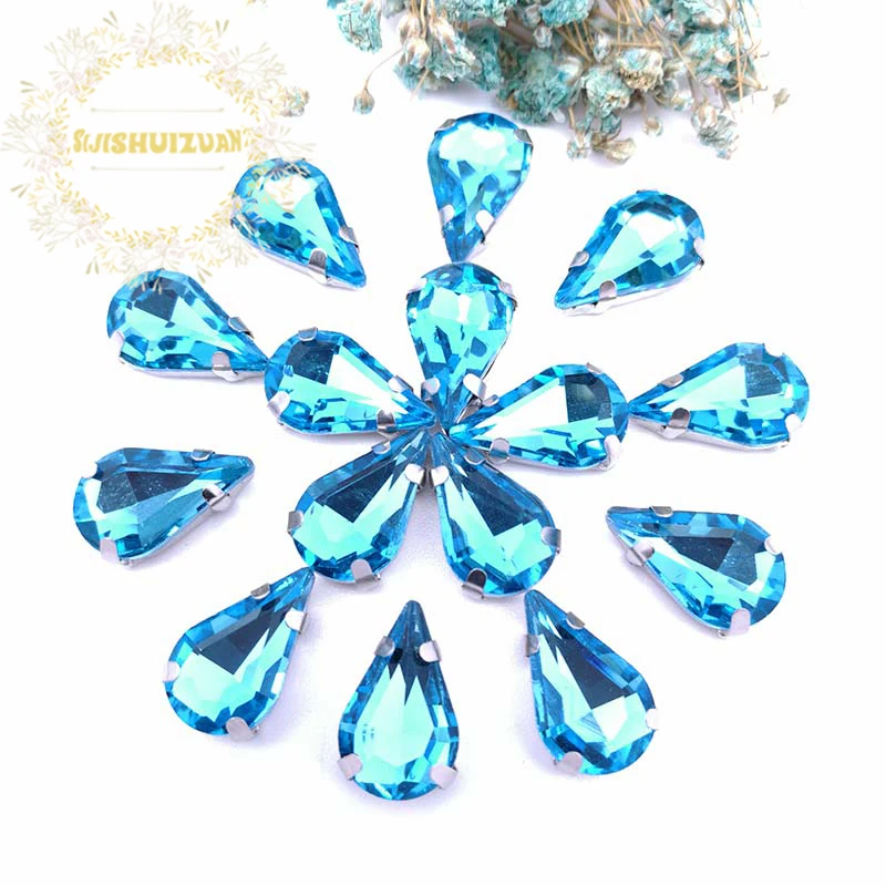 Twinkling Turquoise Blue Tear Drop Glass Rhinestones Glass Crystal Rhinestones Sew on Garment Crafts Jewelry Clothing Accessorie